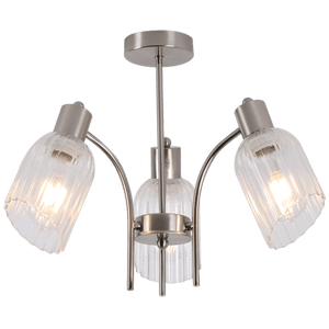 Satin Chrome Chandelier Clear Fluted Glass — transparent background