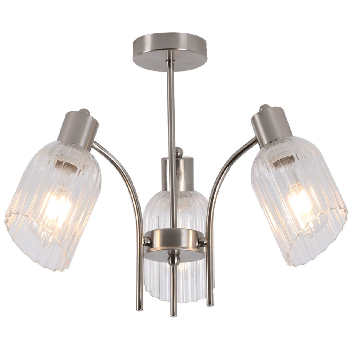 Satin Chrome Chandelier Clear Fluted Glass — white background