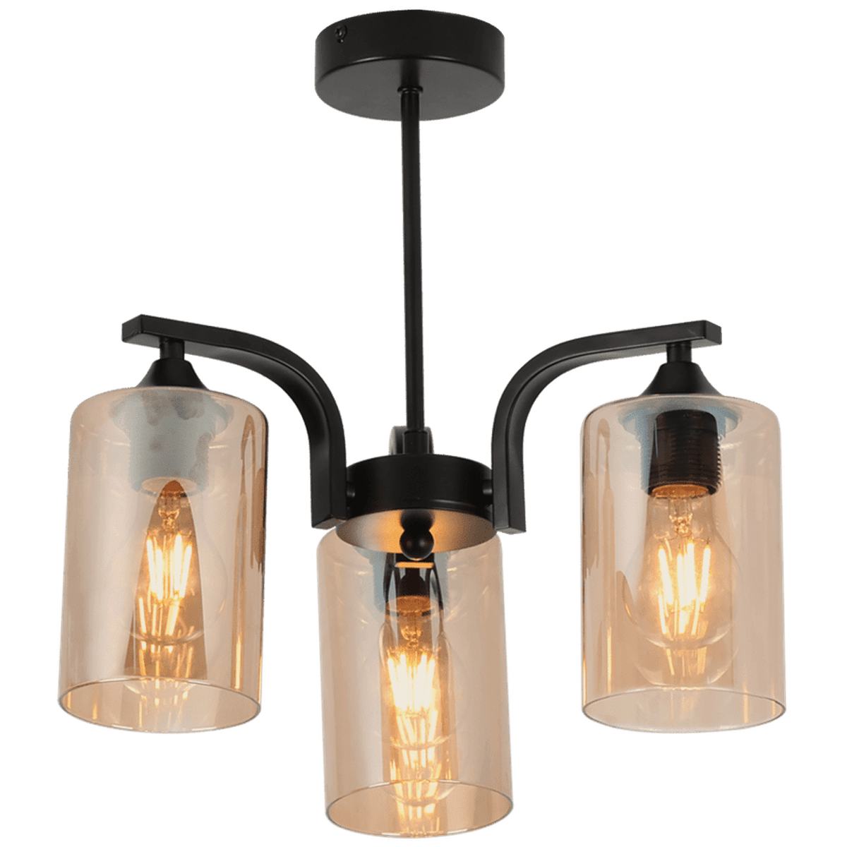 Amber Glass Black Chandelier - 3 Light — transparent background