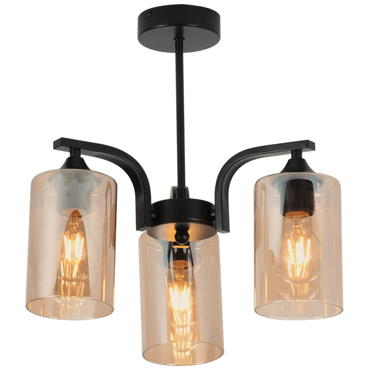 Amber Glass Black Chandelier - 3 Light — white background
