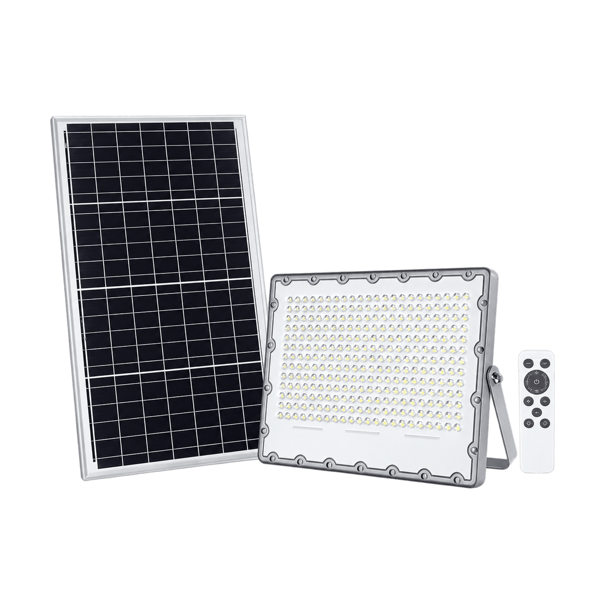 200W Solar LED Floodlight with Panel and Remote on transparent background