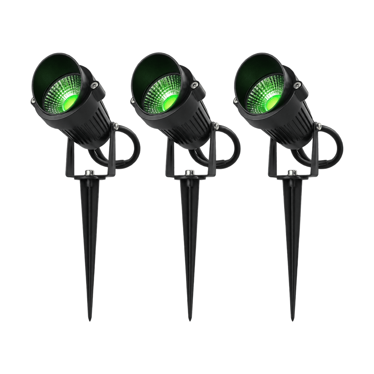 3 x 6W Green LED Spike Light Kit on transparent background