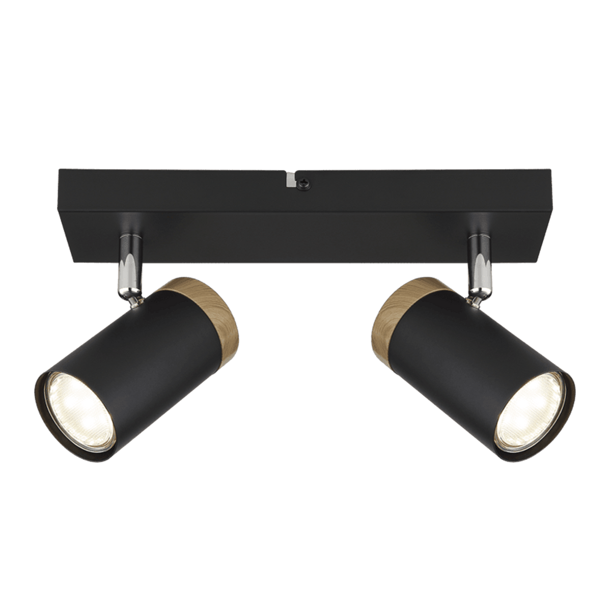 Barkly 2-light black and wood ceiling spot - transparent background