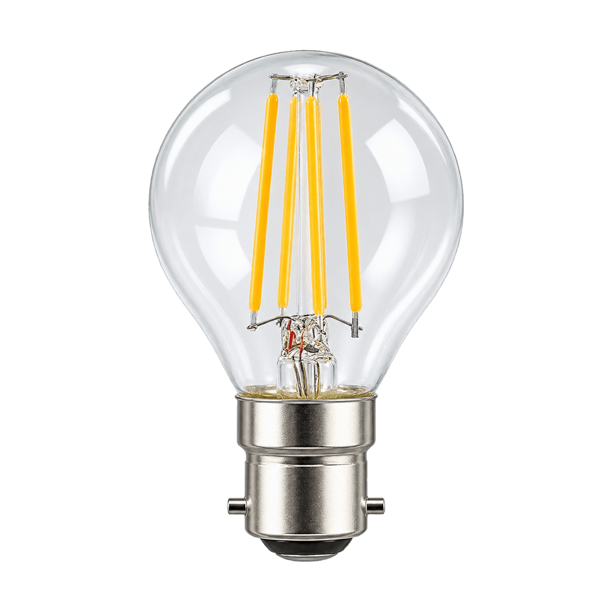 4W Clear Golf Ball Filament LED Bulb – B22, 2700K Warm White — transparent background