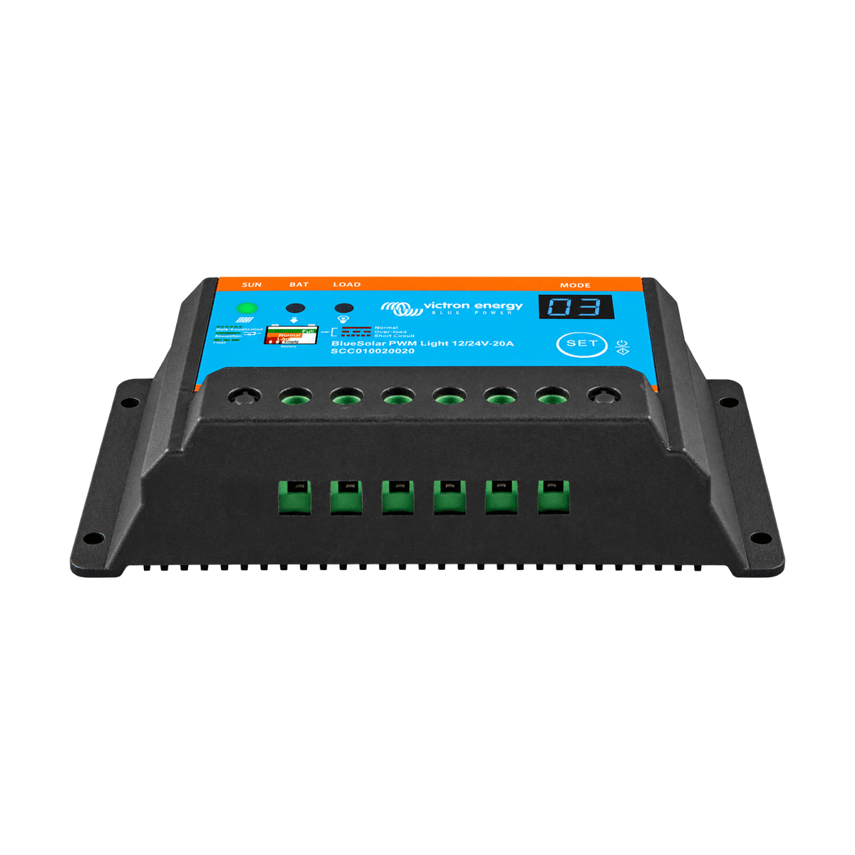 Victron BlueSolar PWM-Light Solar Charge Controller - 20A 12/24V product image on a transparent background