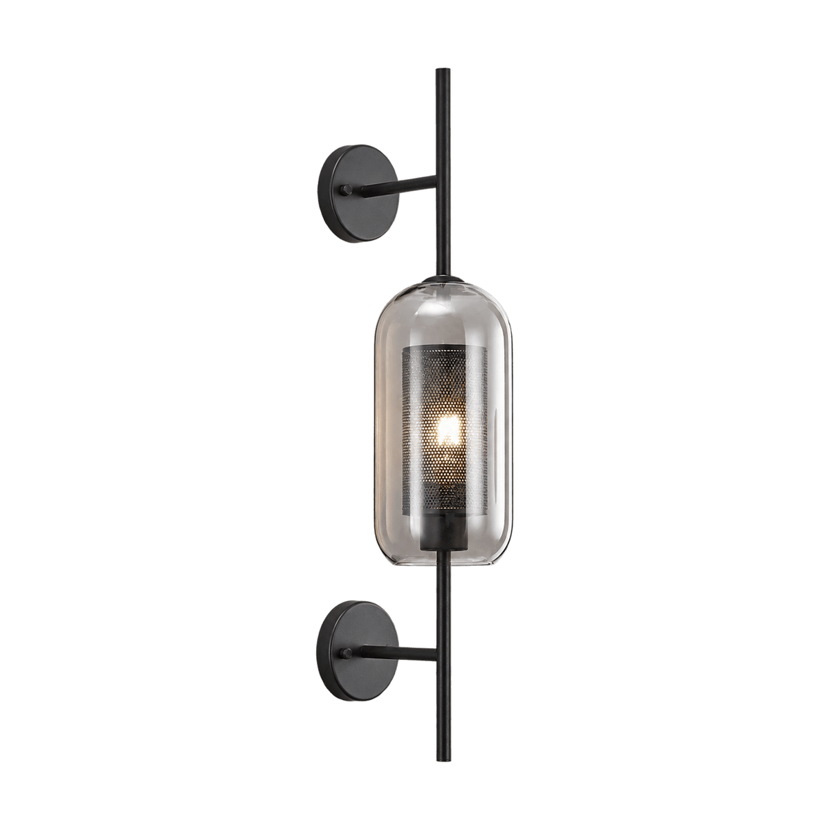 New York Cylinder Wall Light - Smoke Glass & Black Mesh product image on a transparent background