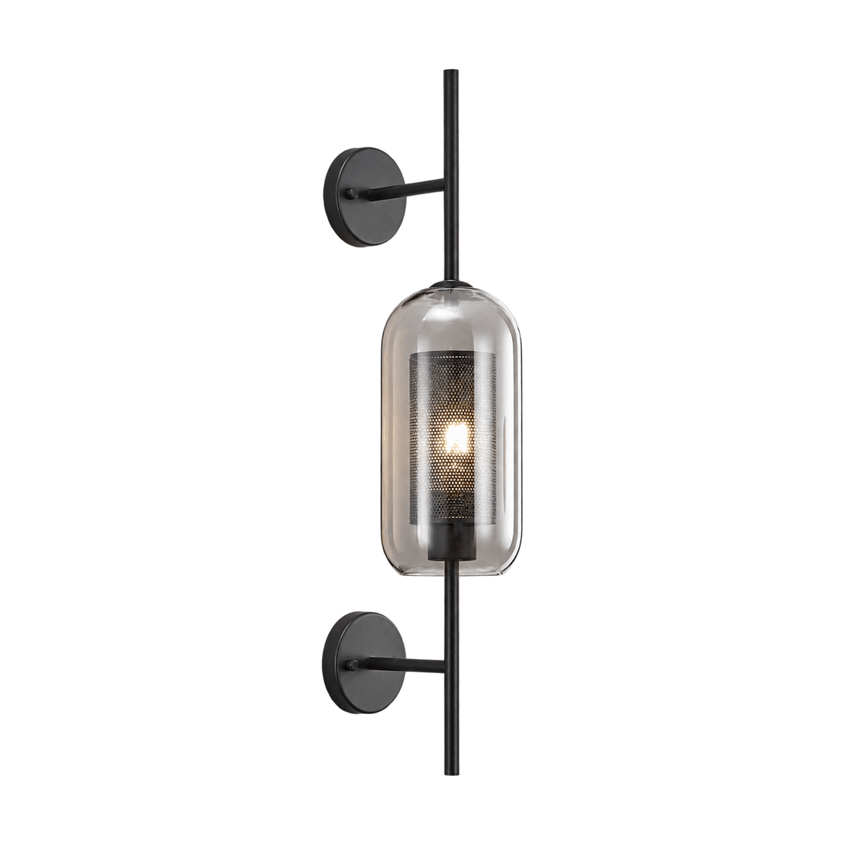 New York Cylinder Wall Light - Smoke Glass & Black Mesh product image on a white background