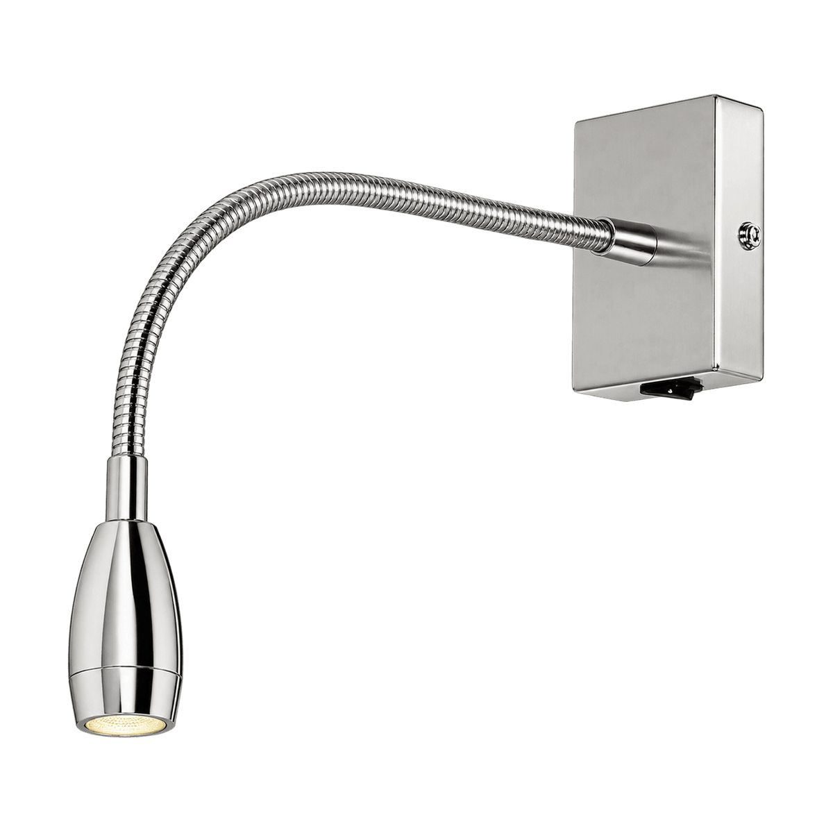 LED Wall Light - 1W Goose Neck Reading Light - Polished Chrome on a transparent background