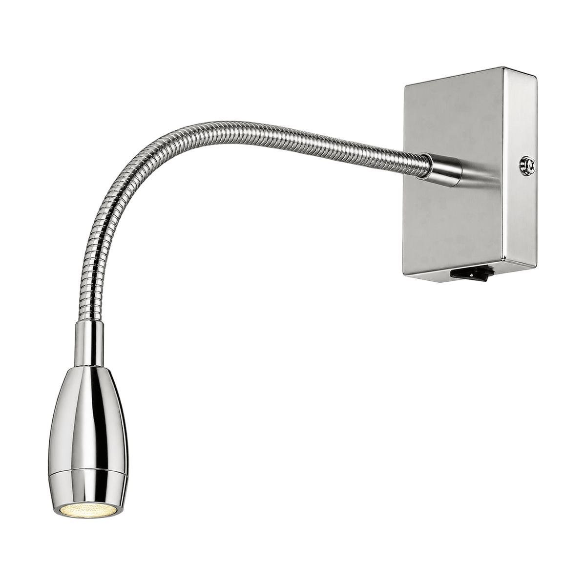 LED Wall Light - 1W Goose Neck Reading Light - Polished Chrome on a white background