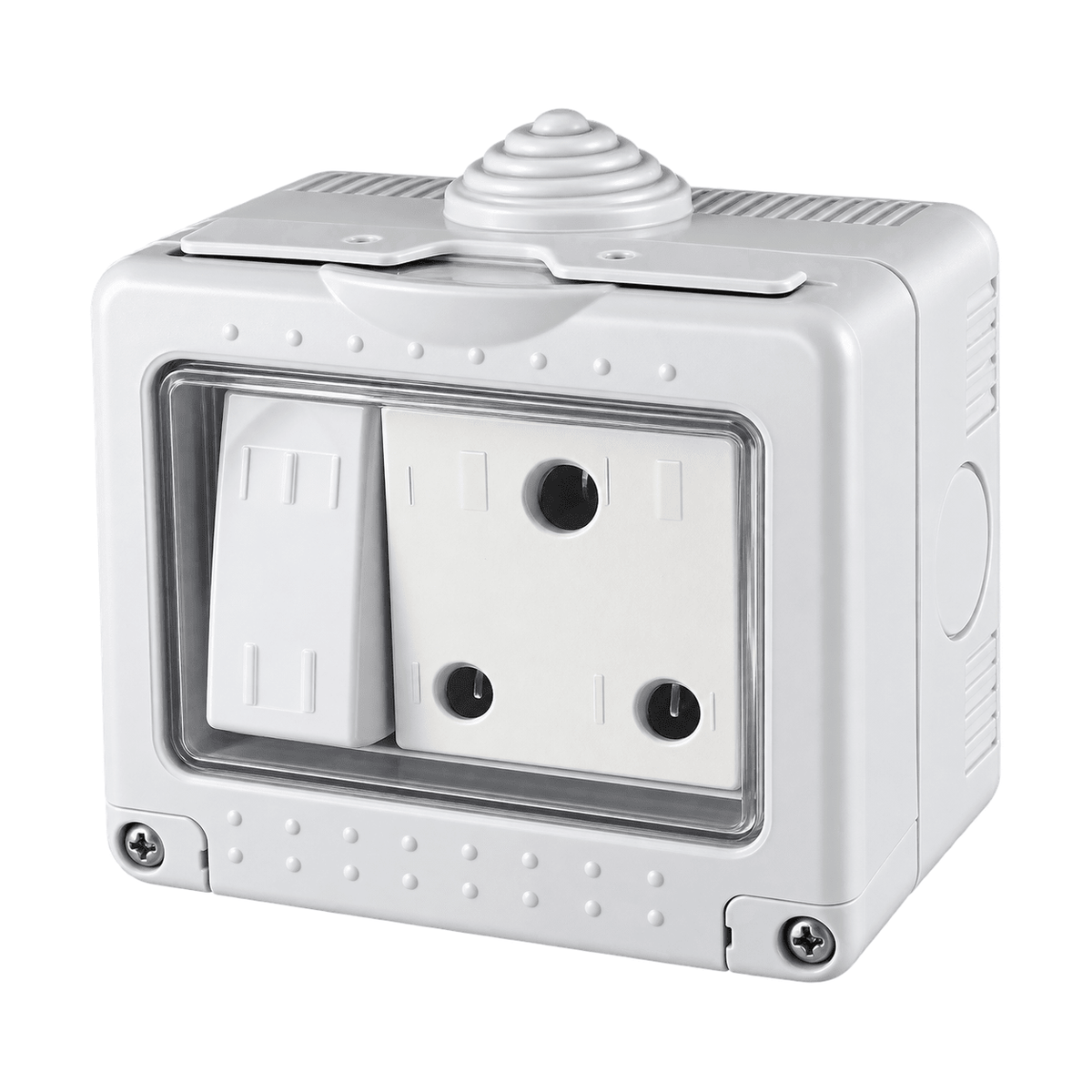 Weatherproof Plug Socket - Switched on a white background