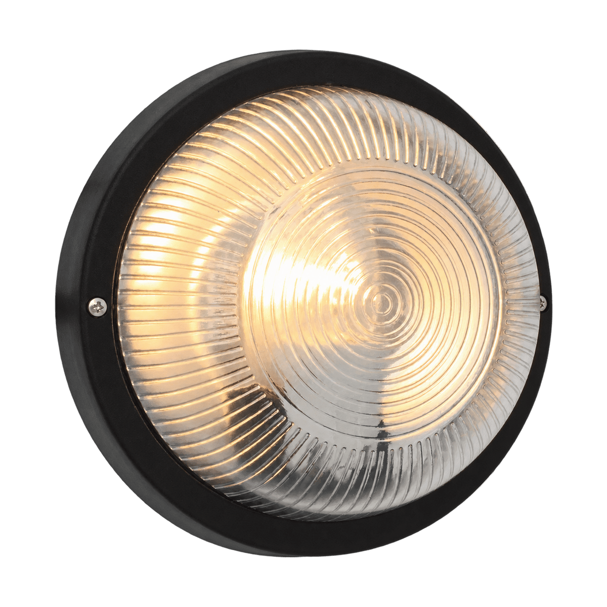 Round Outdoor Bulkhead - Black - E27 on a transparent background