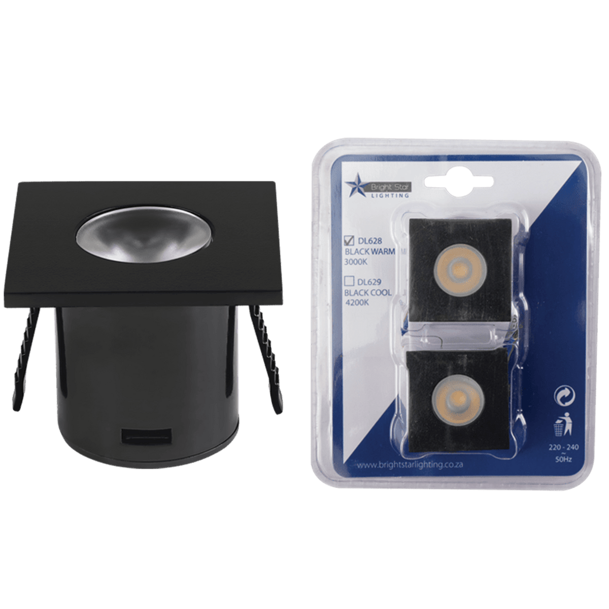 1W LED Downlight 3000K Black Square Star Light on transparent background, 1254 x 1254