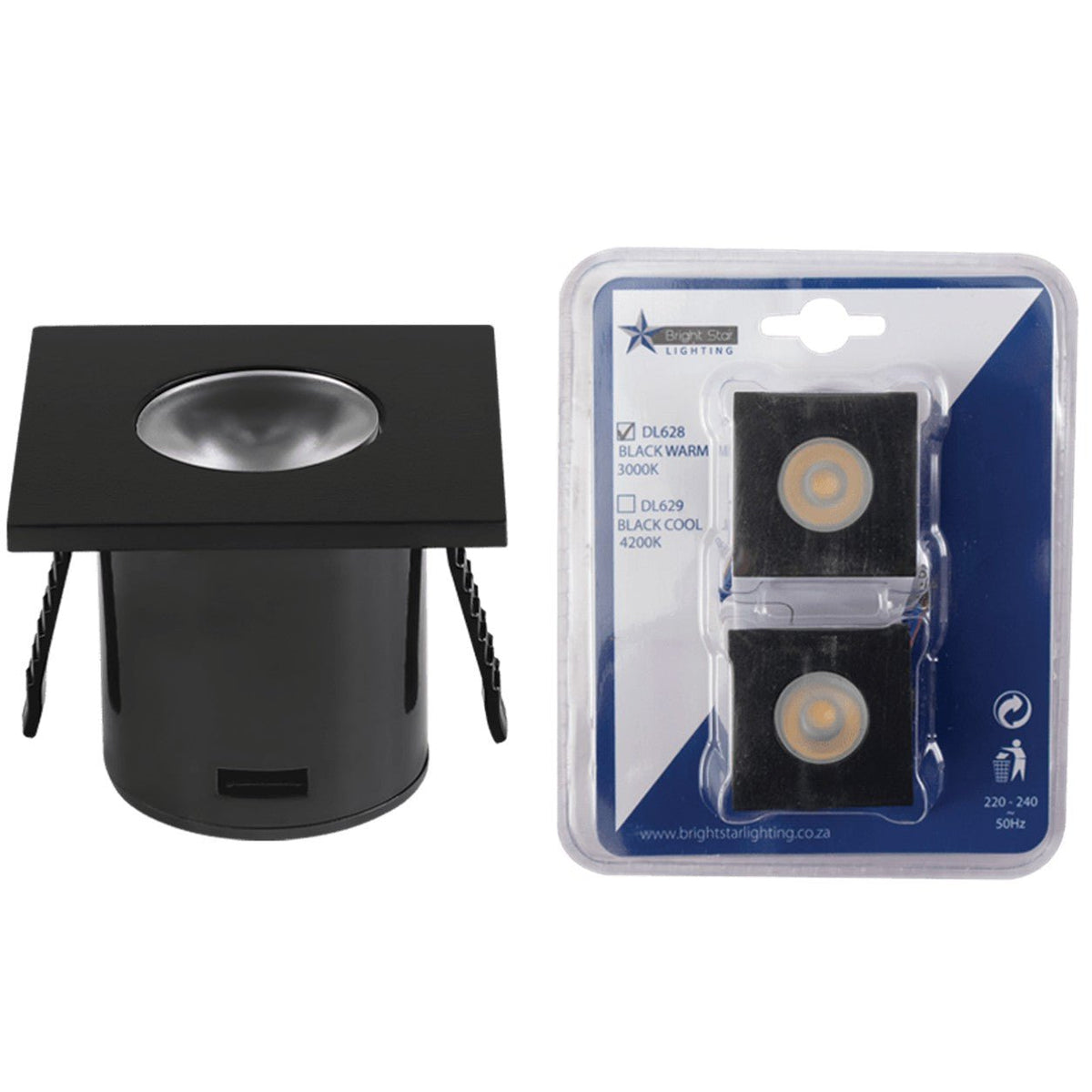 1W LED Downlight 3000K Black Square Star Light on white background, 1254 x 1254