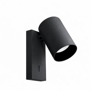 Black wall-mounted lamp on a white background