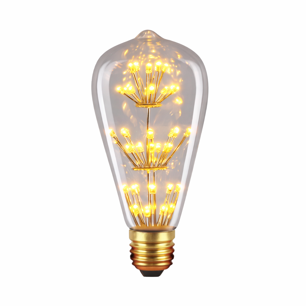 Decorative light bulb with visible filaments on a white background