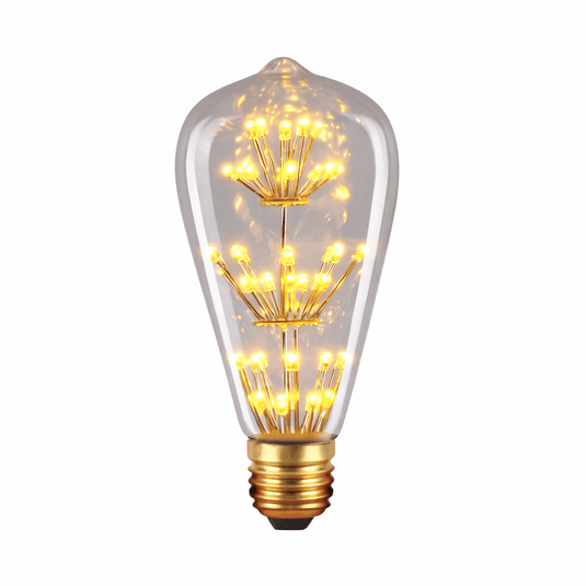 Decorative light bulb with visible filaments on a white background