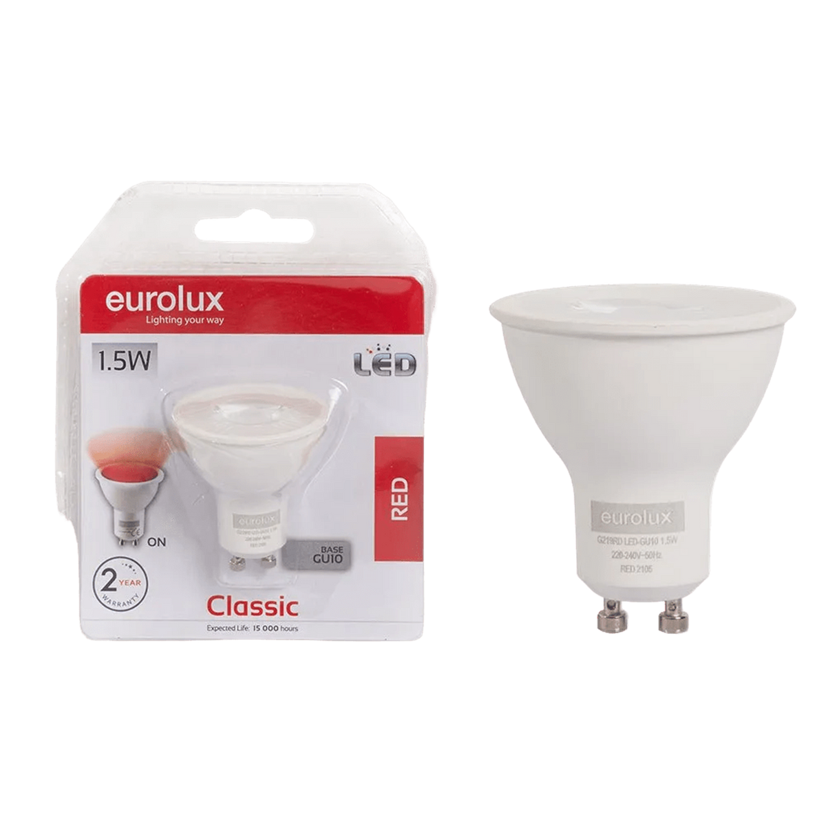1.5W GU10 LED lamp red - transparent background, 1254 x 1254