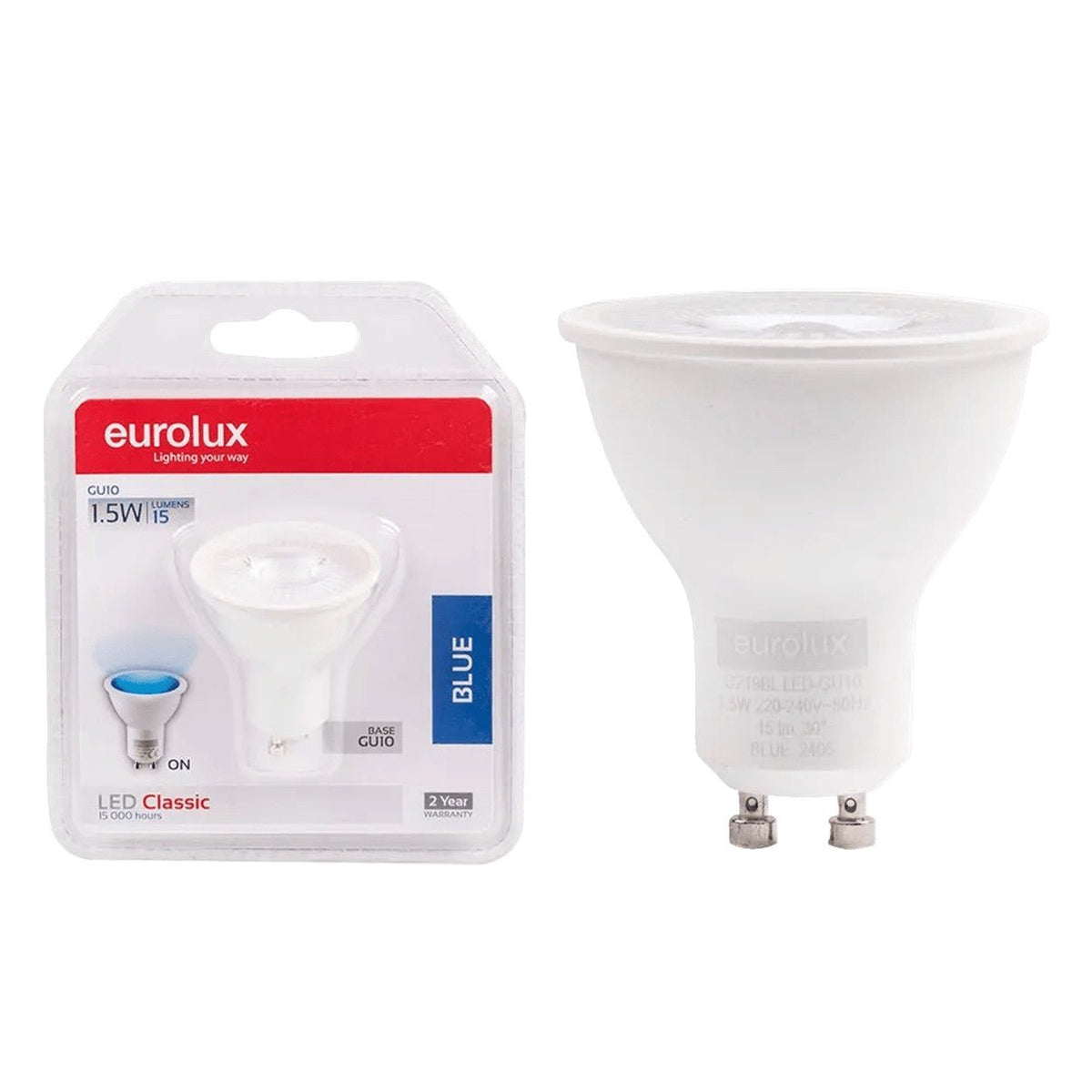 1.5W GU10 LED lamp blue - white background, 1254 x 1254