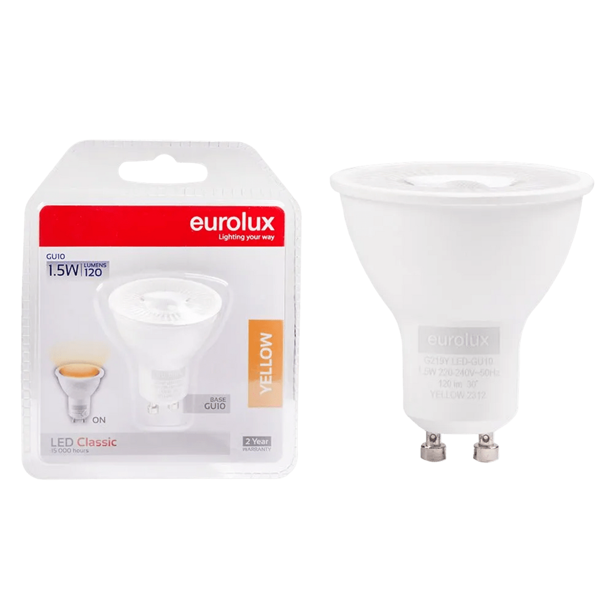 1.5W GU10 LED lamp yellow - transparent background, 1254 x 1254