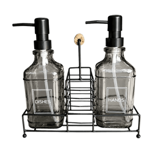 Glass soap dispenser set - transparent background, 1254 x 1254