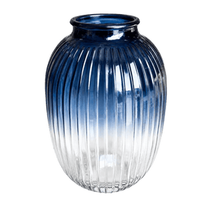 Deep blue ombre ribbed glass vase - transparent background, 1254 x 1254