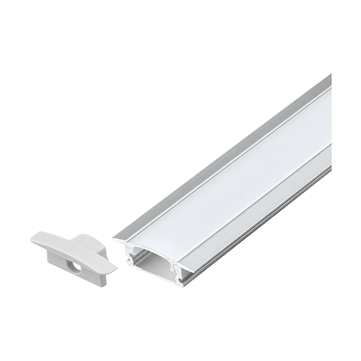 Silver Recessed Aluminium Profile with PC Cover, 3m on a white background