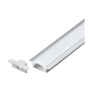 Silver Recessed Aluminium Profile with PC Cover, 3m on a white background