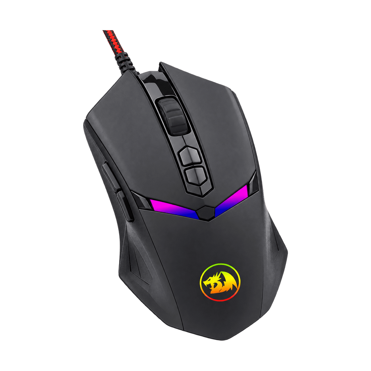 7200DPI RGB Wired Gaming Mouse, Black on a transparent background