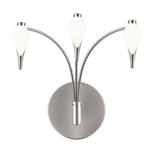 G4 Bi-Pin Small 3-Drop Glass Wall Light, Satin Chrome on a transparent background