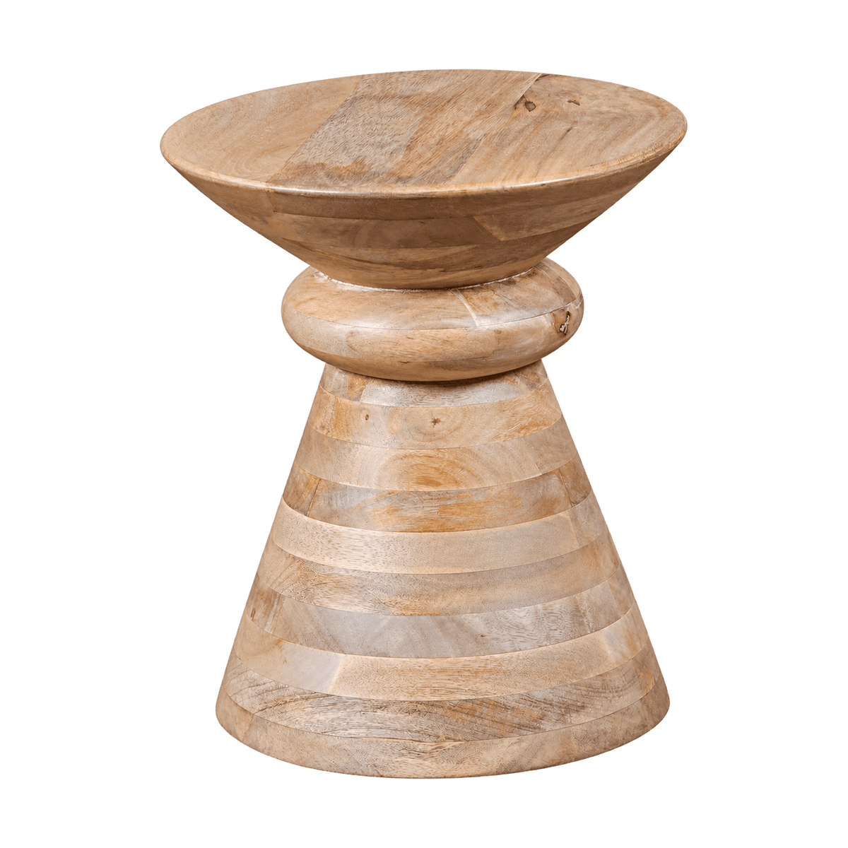 Hourglass Mango Wood Side Table on a transparent background