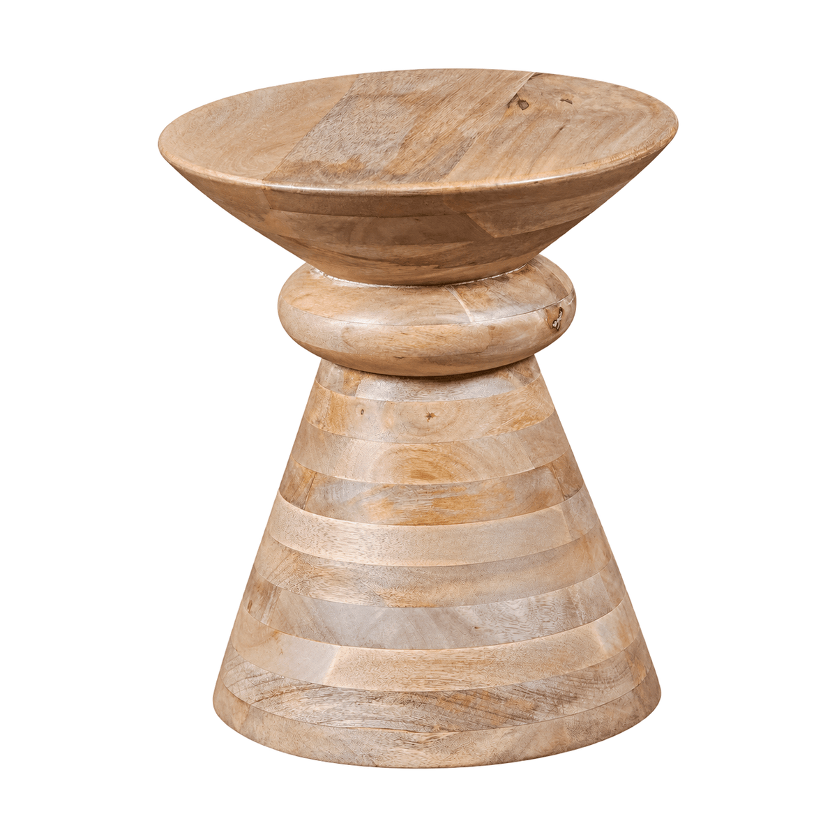 Hourglass Mango Wood Side Table on a white background