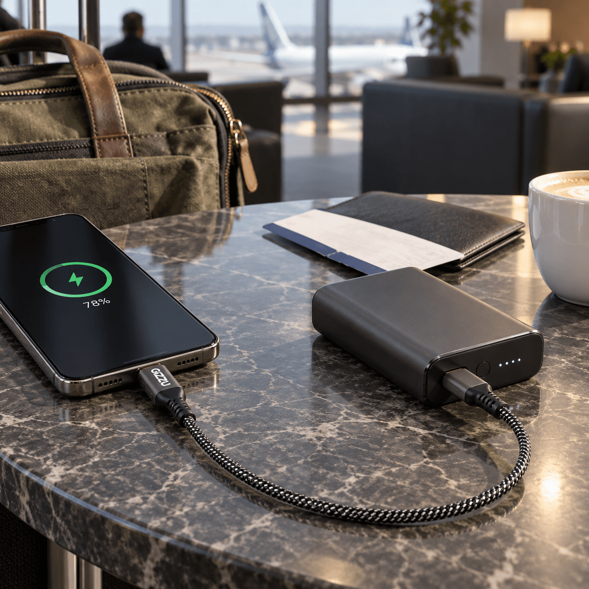 GIZZU 66W 480Mbps USB to Type-C 2m Cable — PROMPT 3 — Travel power bank use