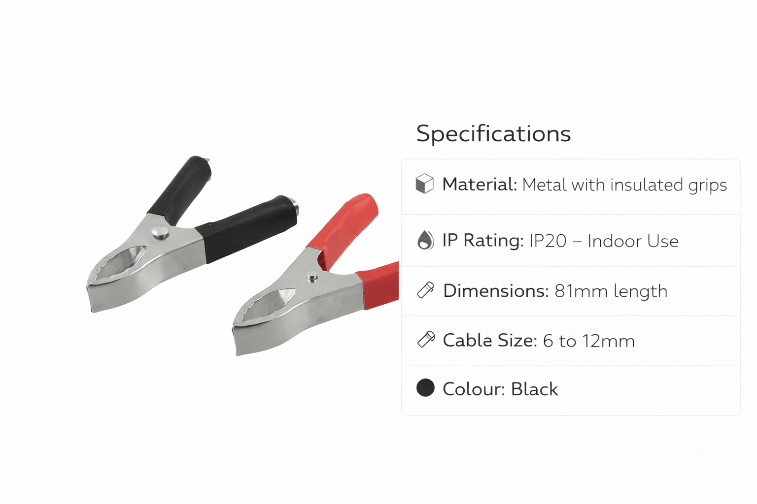 Crocodile Battery Clamps - Set of Black and Red 20A