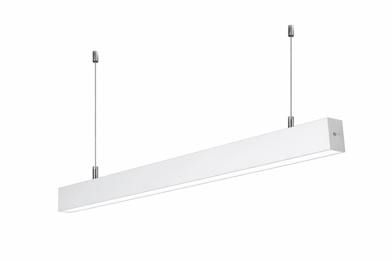 Linear pendant light fixture on a white background