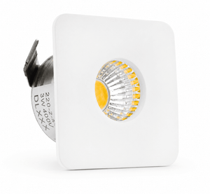 Square white LED downlight with a built-in driver, designed for recessed ceiling installation.