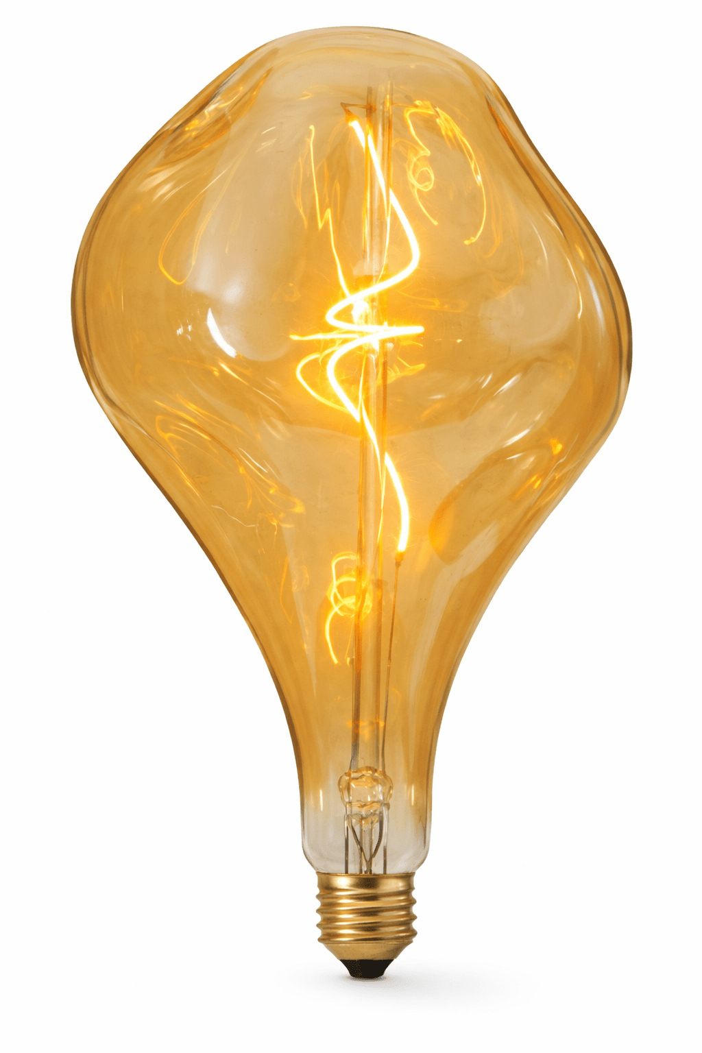 Vintage-style light bulb with a warm glow on a white background