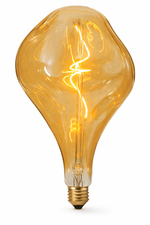 Vintage-style light bulb with a warm glow on a white background