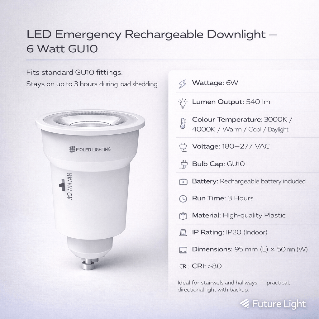 LED Emergency Rechargeable Downlight - 6 Watt GU10