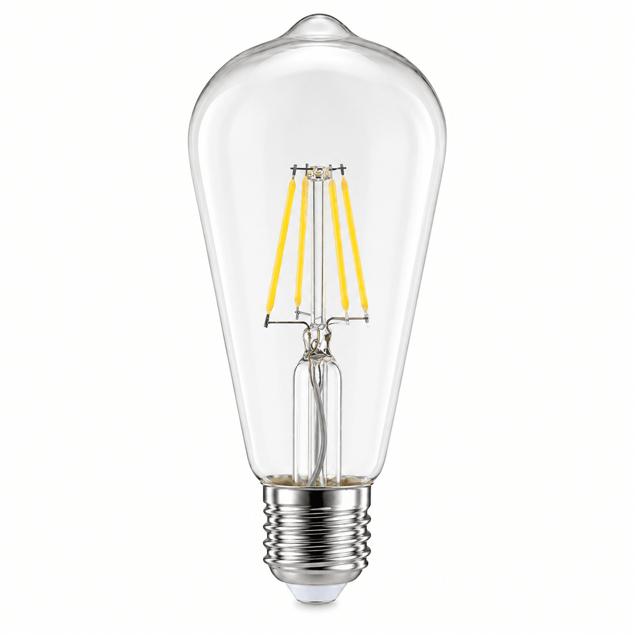 4W dimmable LED filament bulb with a clear glass exterior and visible yellow filaments.