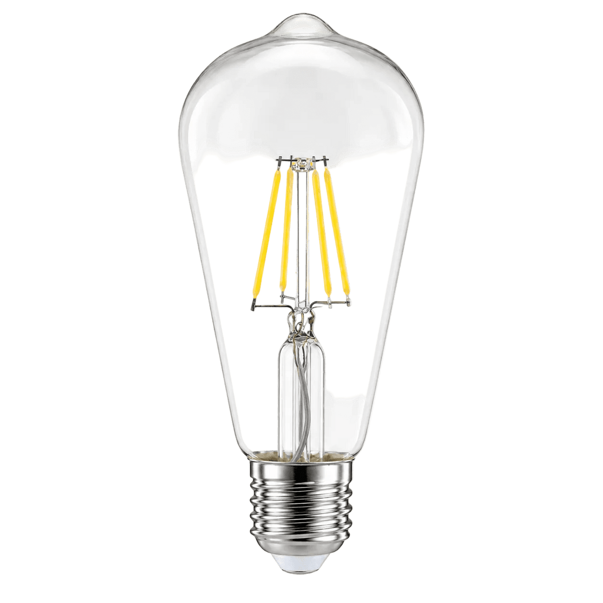 Clear glass LED filament bulb with yellow filaments and E27 screw base, 4W daylight
