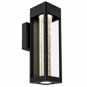Black outdoor wall light fixture on a white background