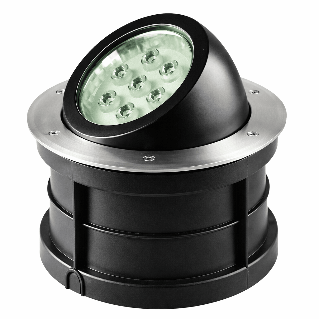 Black and silver outdoor light fixture on a white background