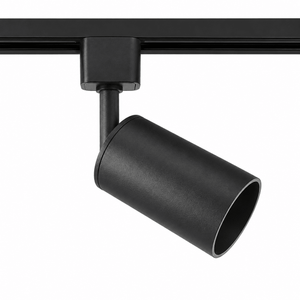 Black anti-glare GU10 track spotlight mounted on a 3-wire track, showcasing sleek design.