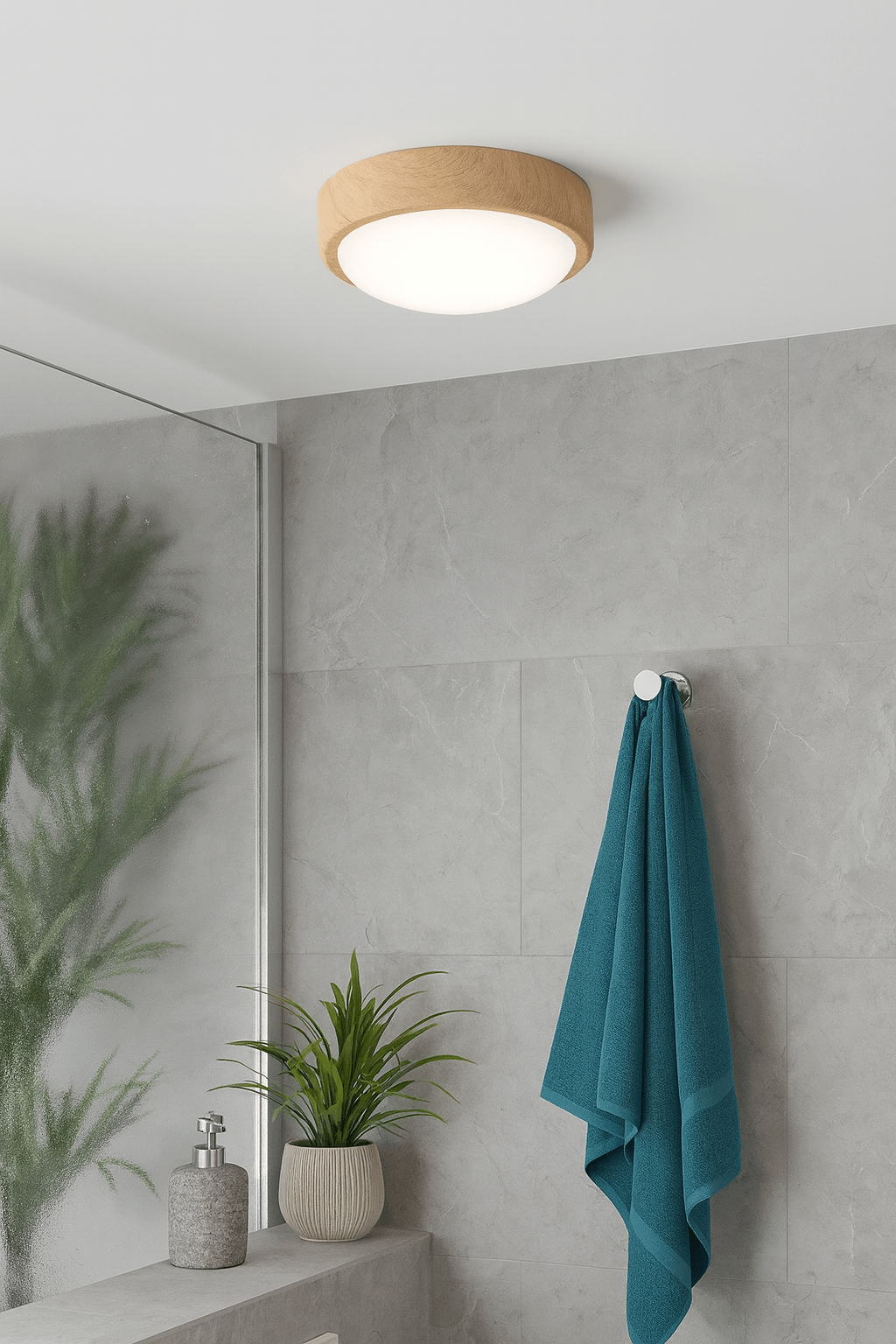 Bathroom LED Ceiling Light - Light / Dark Wood (IP54)