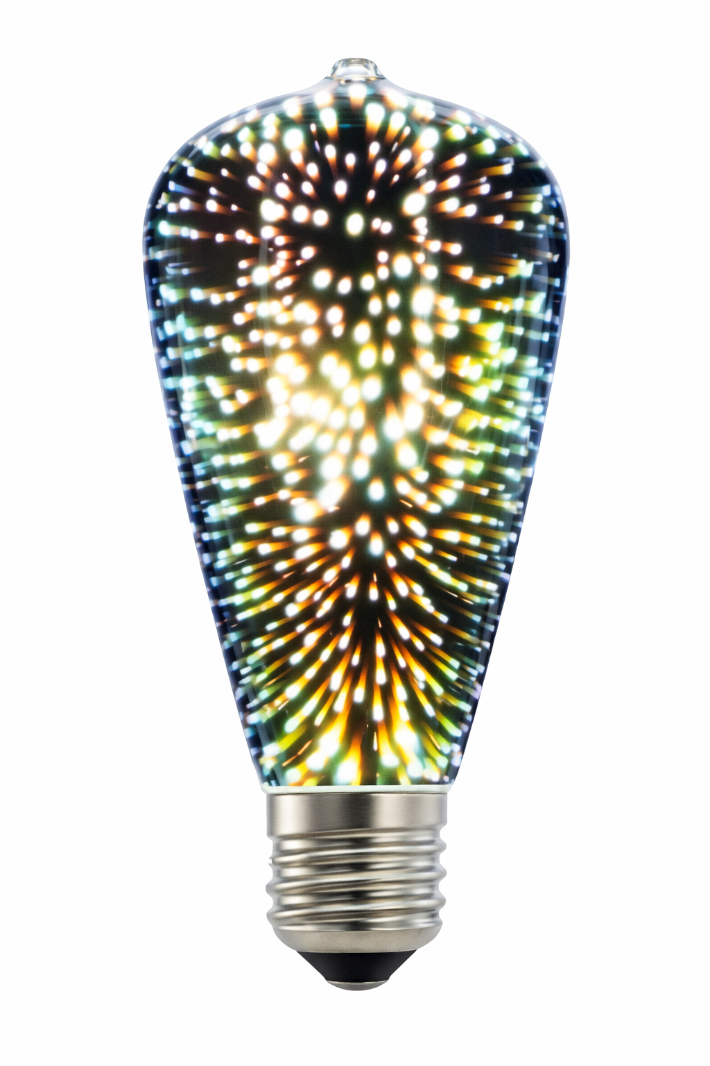 Decorative light bulb with fireworks pattern on a white background