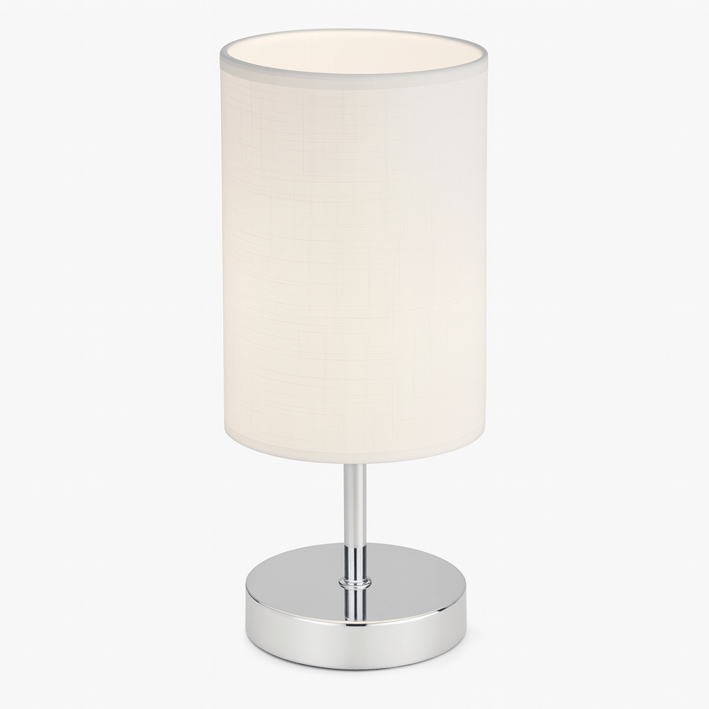 Polished Chrome Table Lamp - White Fabric Shade