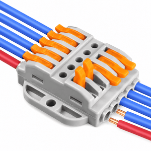5-pole snap connector in grey with multiple colored wires attached, showcasing secure connections.