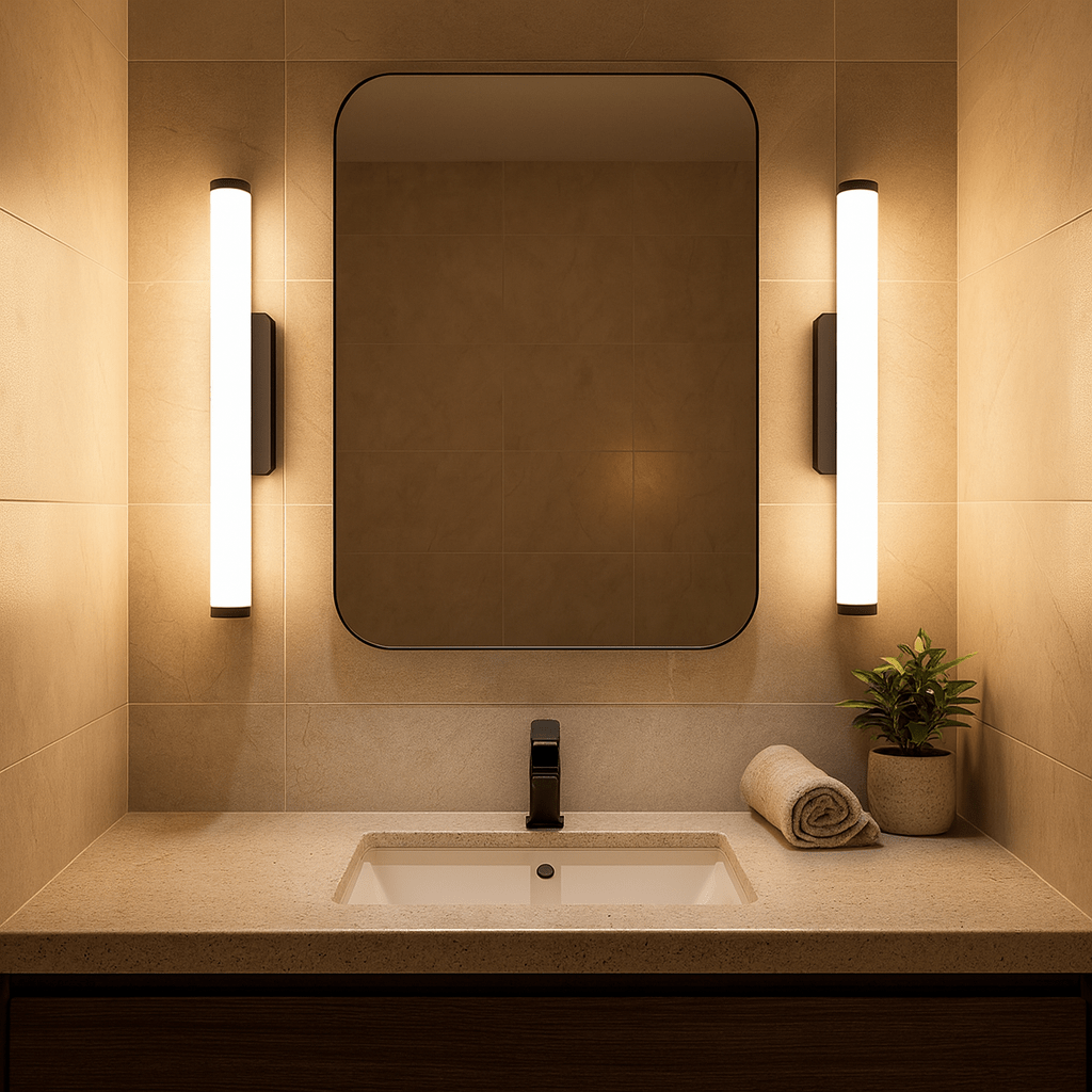 IP44 chrome LED bathroom wall light with frosted acrylic diffuser