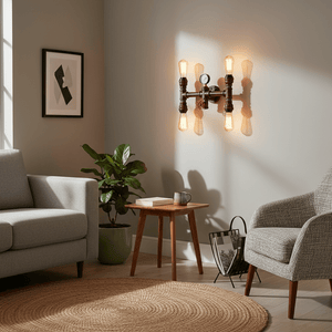 Steam 4L indoor wall light mounted above a cozy seating area, casting warm light.