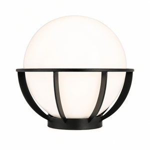 Helena Pillar Top light featuring a round UV-stabilised acrylic diffuser in a decorative black basket design.